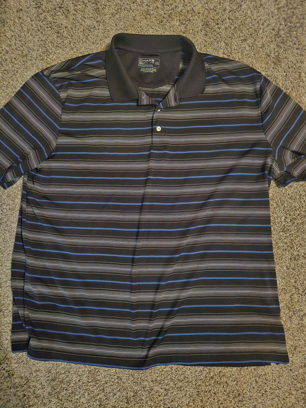 Chaps Men’s Black Polo with Blue and Gray Stripes